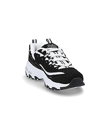 360 degree animation of product Skechers black D’Lite Biggest Fan trainers frame-19
