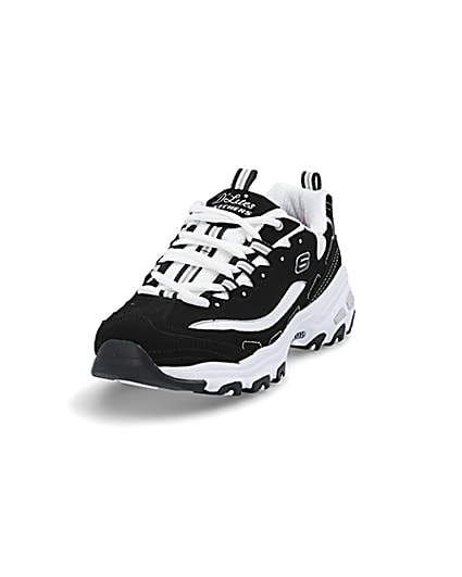 360 degree animation of product Skechers black D’Lite Biggest Fan trainers frame-23