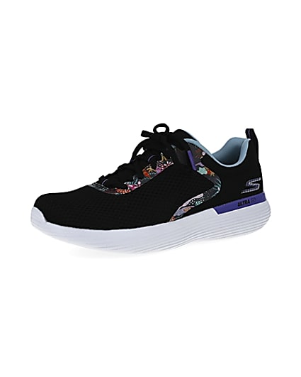 360 degree animation of product Skechers black Go Run trainers frame-1