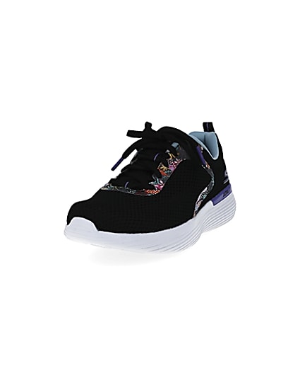 360 degree animation of product Skechers black Go Run trainers frame-23