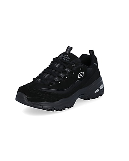 360 degree animation of product Skechers black lace up trainers frame-0