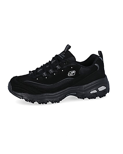 360 degree animation of product Skechers black lace up trainers frame-2