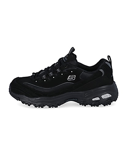 360 degree animation of product Skechers black lace up trainers frame-3