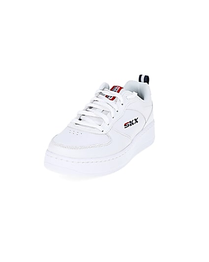 360 degree animation of product Skechers white Court trainers frame-23