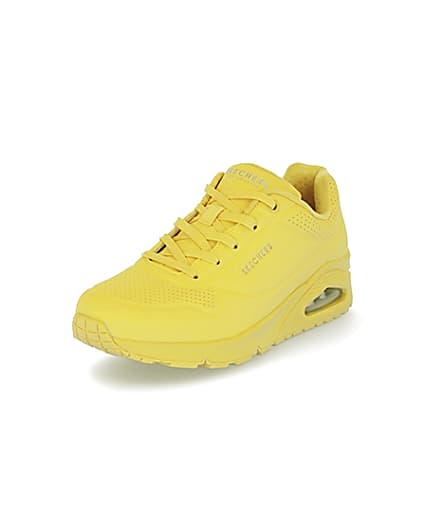 360 degree animation of product Skechers yellow lace up trainers frame-0