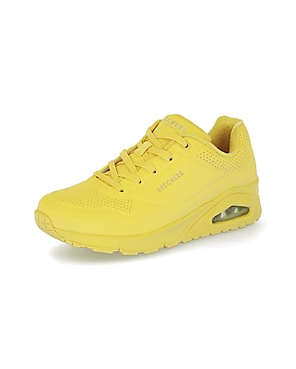 360 degree animation of product Skechers yellow lace up trainers frame-1