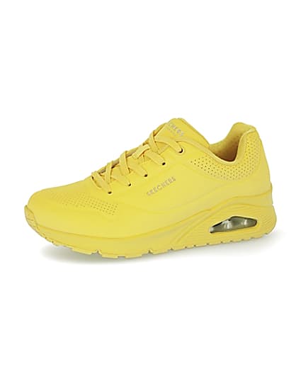 360 degree animation of product Skechers yellow lace up trainers frame-2