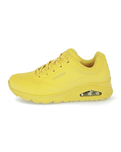 360 degree animation of product Skechers yellow lace up trainers frame-3