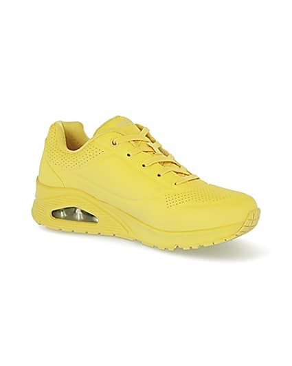360 degree animation of product Skechers yellow lace up trainers frame-17