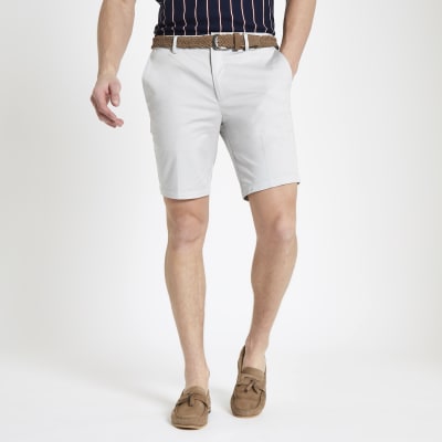 Stone belted slim fit chino shorts 