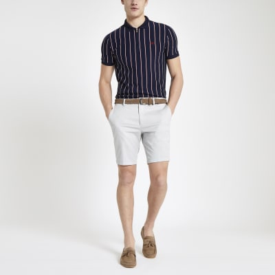 Stone belted slim fit chino shorts River Island