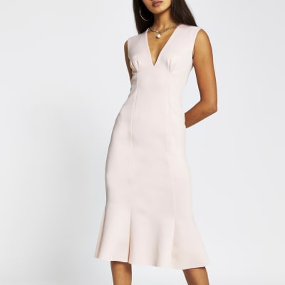 river island wrap midi dress stone