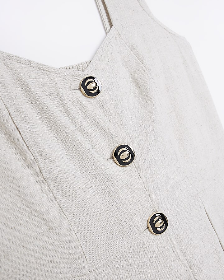 Stone button mini dress with linen