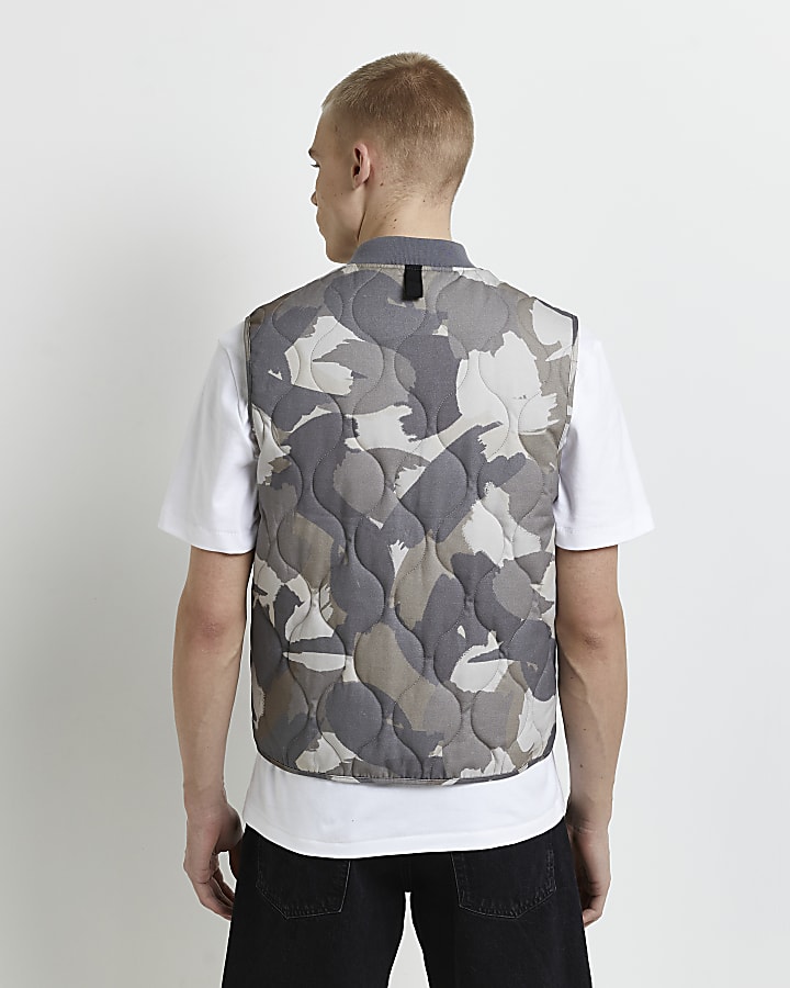 Stone camo quilted gilet
