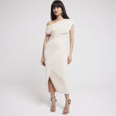 Stone Drape Off Shoulder Bodycon Midi Dress River Island