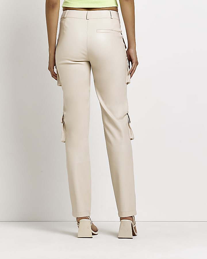 Stone faux leather cargo trousers