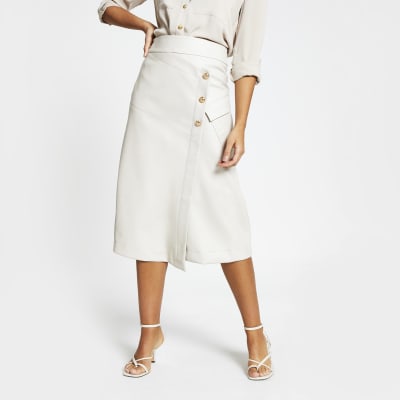 river island wrap midi dress stone