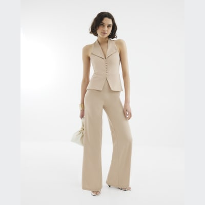 Stone Halter Neck Button Up Jumpsuit