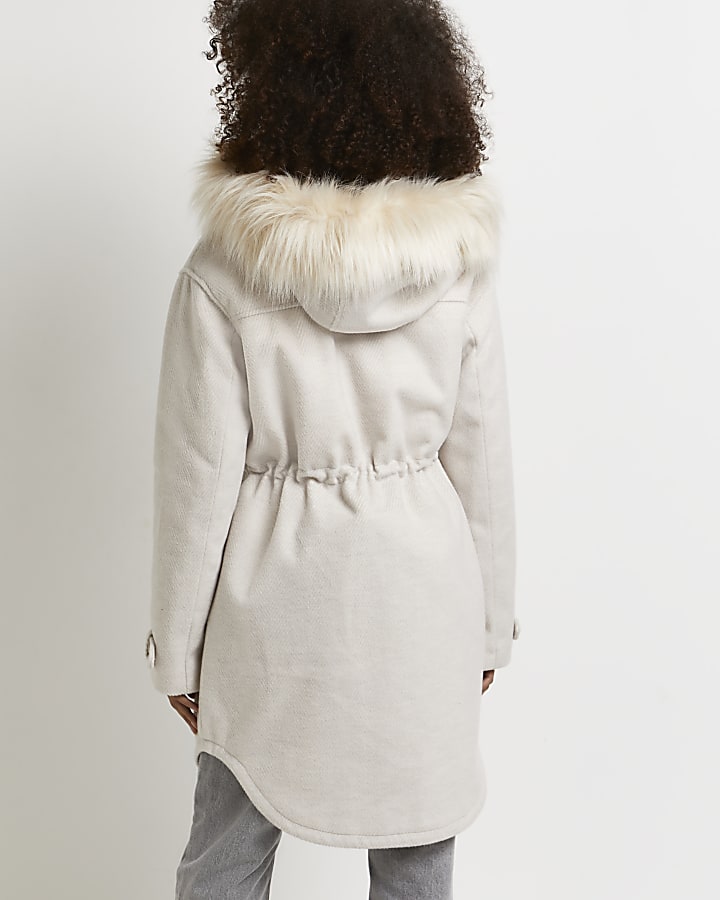 Stone hooded longline parka coat