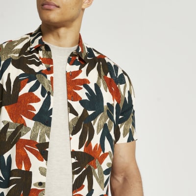 Stone leaf print short sleeve shirt 