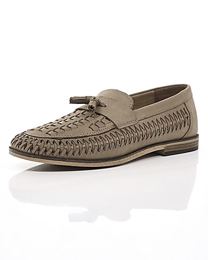 360 degree animation of product Stone leather woven tassel front loafers frame-0