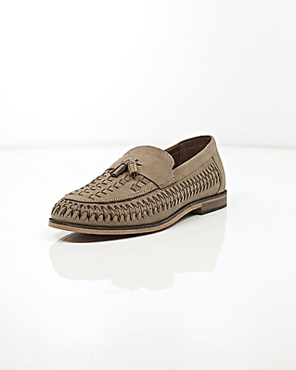 360 degree animation of product Stone leather woven tassel loafers frame-1