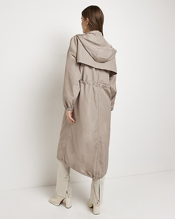 Stone lightweight hooded coat
