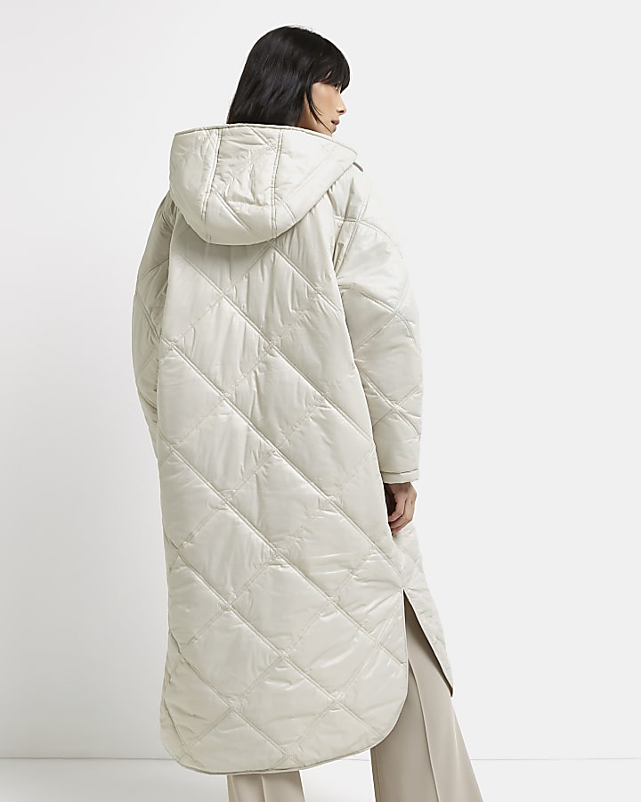 Stone lightweight hooded puffer coat