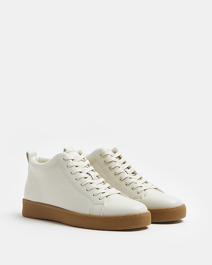 Stone mid top cup sole lace up trainers
