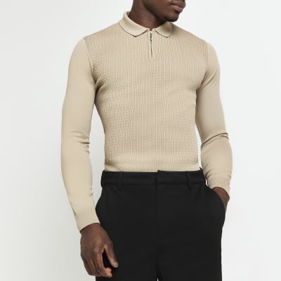 Stone Muscle fit Cable knit Polo shirt