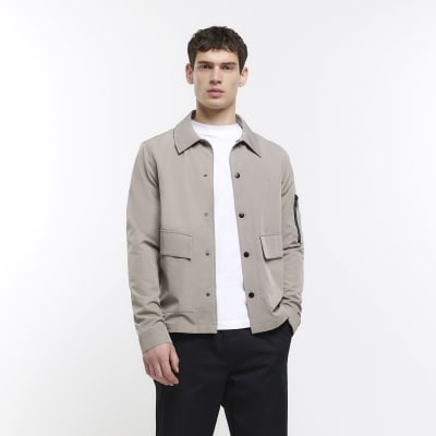 Stone muscle fit tech shacket | River Island