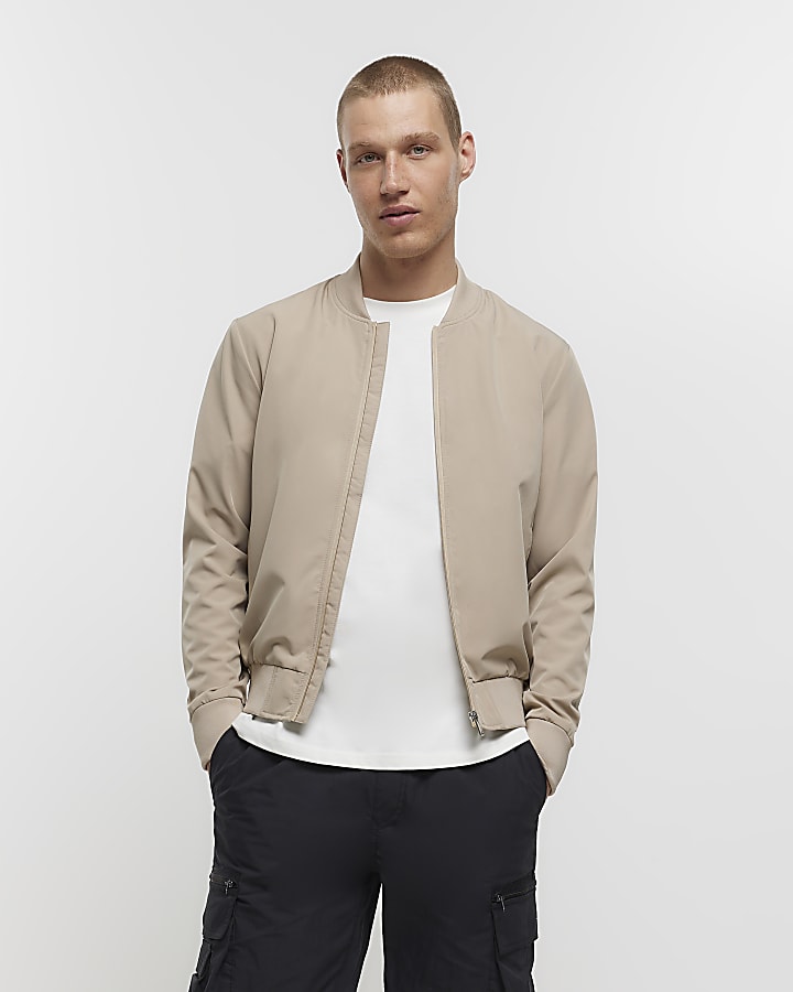 Stone muscle fit zip up bomber jacket