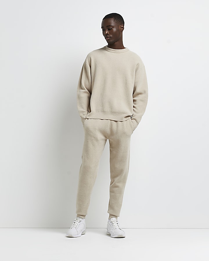 Stone oversized fit towelling jumper