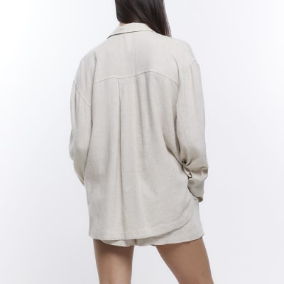 Stone oversized shirt with linen