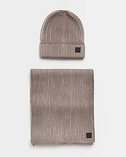 Stone Plated Beanie Hat and Scarf with Box