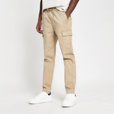 Stone pull on twill skinny fit cargo trousers