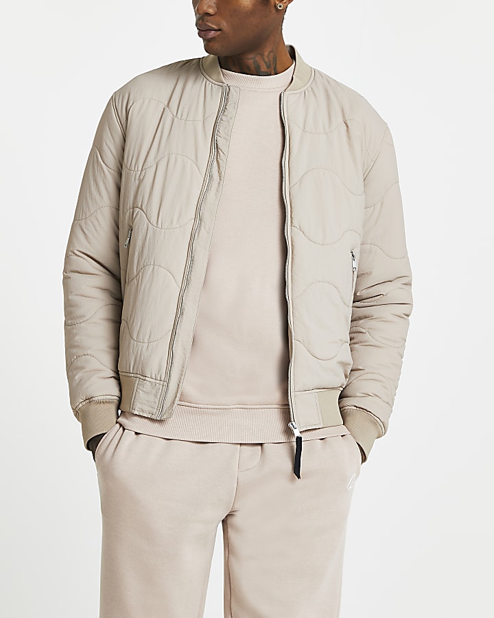 Stone quilted bomber jacket