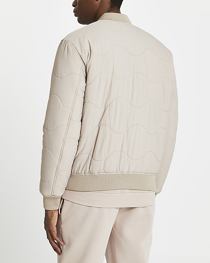 Stone quilted bomber jacket