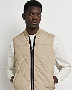 Stone quilted zip through gilet