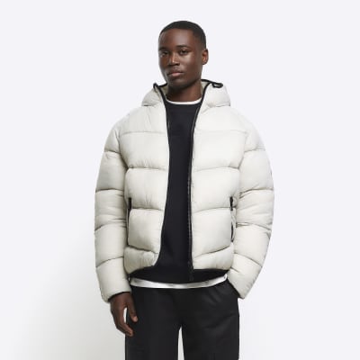 Stone regular fit hooded puffer jacket | River Island