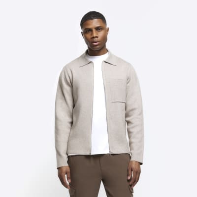 Stone regular fit knit zip up jumper | River Island