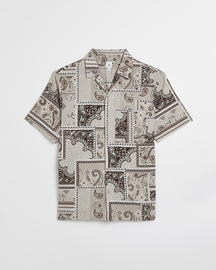 Stone regular fit Paisley print shirt