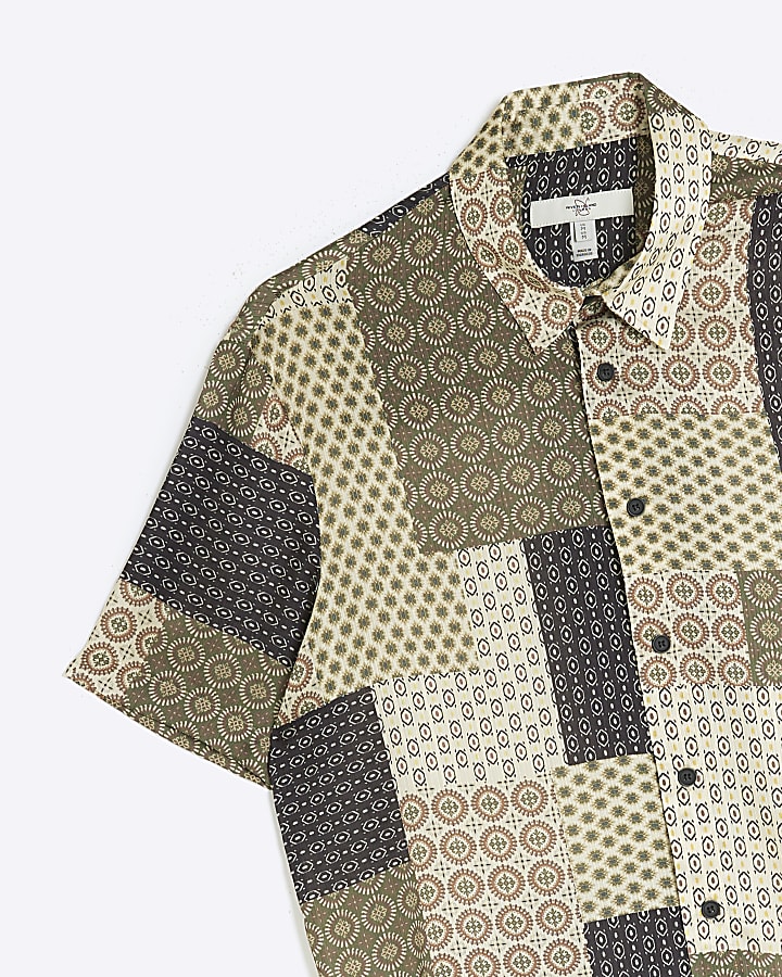Stone regular fit patchwork shirt