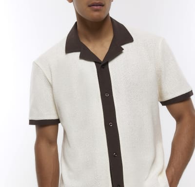 Stone regular fit revere short sleeve polo River Island