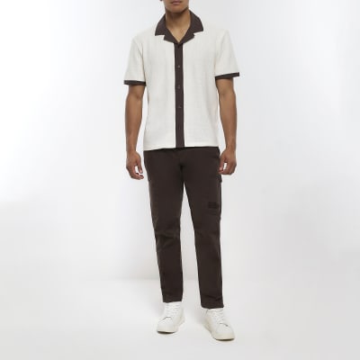 Stone regular fit revere short sleeve polo River Island