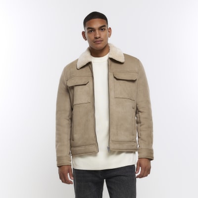 Stone regular fit shearling western jacket | River Island