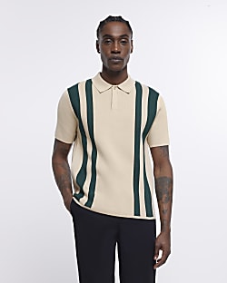 Stone regular fit striped knitted polo shirt