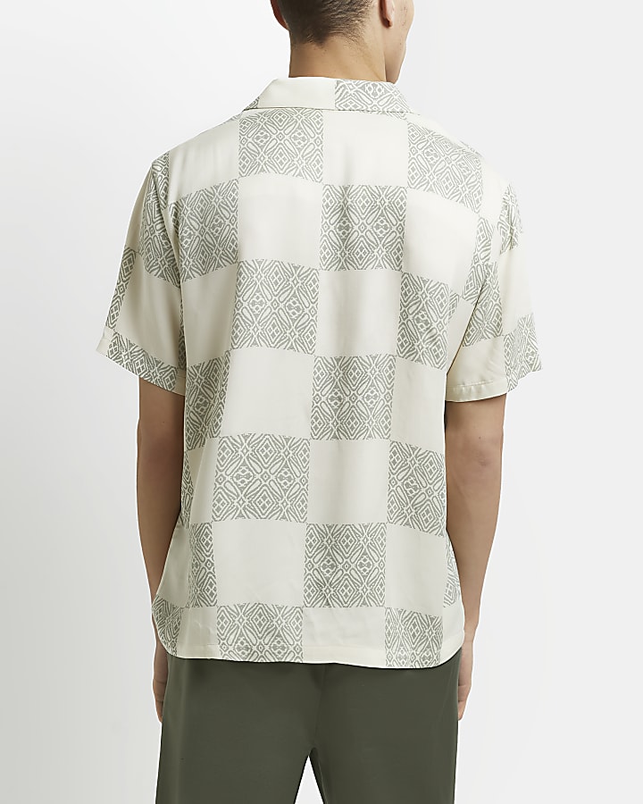 Stone regular fit tile print shirt