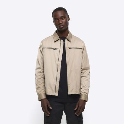 Stone regular fit zip up tech shacket | River Island