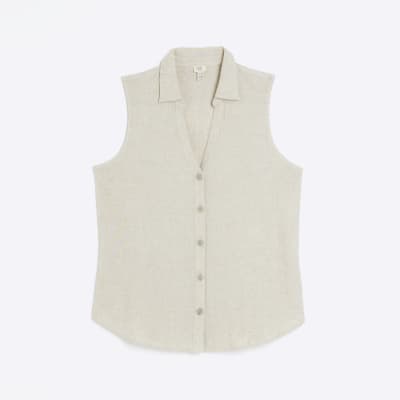 Stone sleeveless shirt with linen | River Island